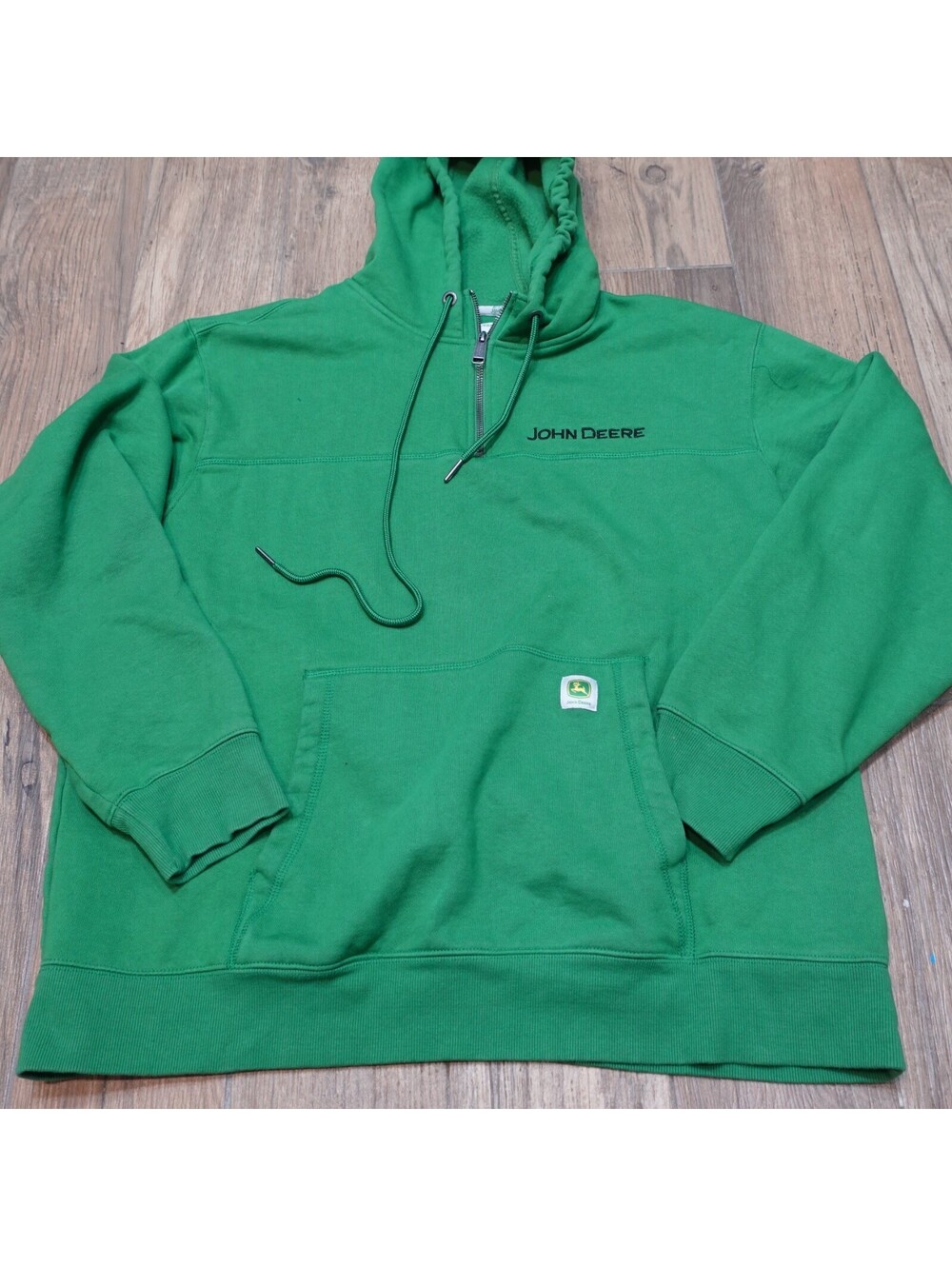 John Deere Hoodie Mens XL Fleece Pullover Sweatshirt Logo Green Quarter Zip
